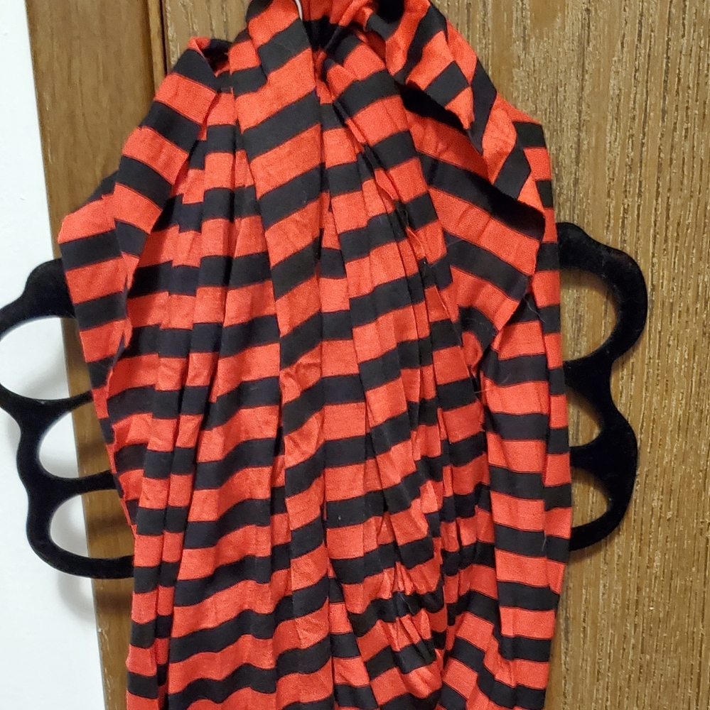 Red and black striped infinity scarf
